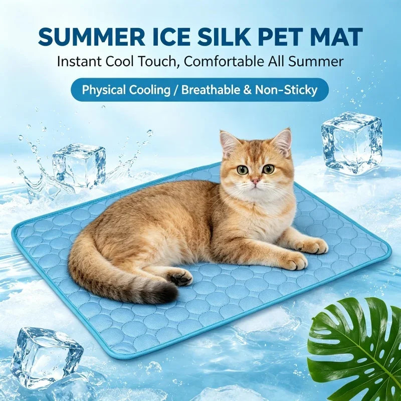 Bestseller Summer Pet Cooling Mat Ice Silk Breathable Soft Comfortable Washable NonSlip Dog Cool Pad for Small Medium Large Pets