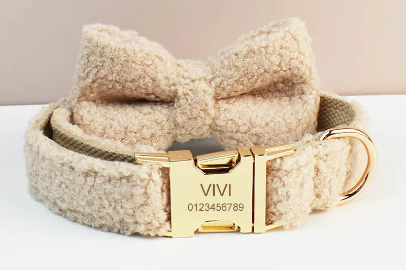 Teddy Velvet Dog Collar And Leash Set For Dogs Custom Engraved Nameplate Pet Supplies Dog Leash Teddy06