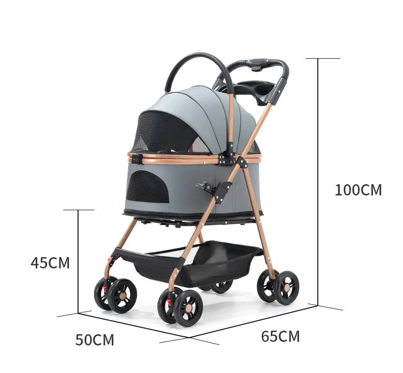3 in 1 Folding Pet Stroller Detachable Carrier Easy Lock Canopy 30lbs for Medium Dogs Small Dogs Cats