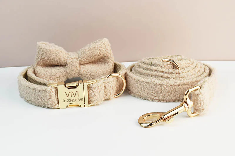 Teddy Velvet Dog Collar And Leash Set For Dogs Custom Engraved Nameplate Pet Supplies Dog Leash Teddy06