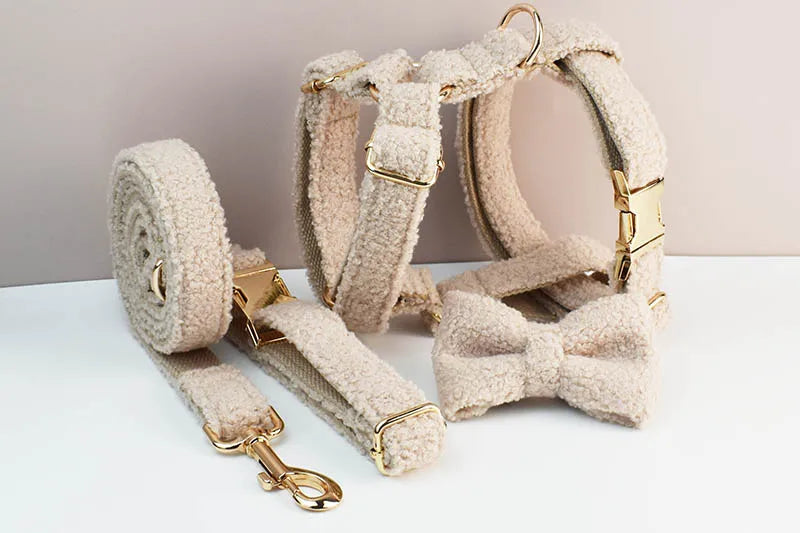 Teddy Velvet Dog Collar And Leash Set For Dogs Custom Engraved Nameplate Pet Supplies Dog Leash Teddy06
