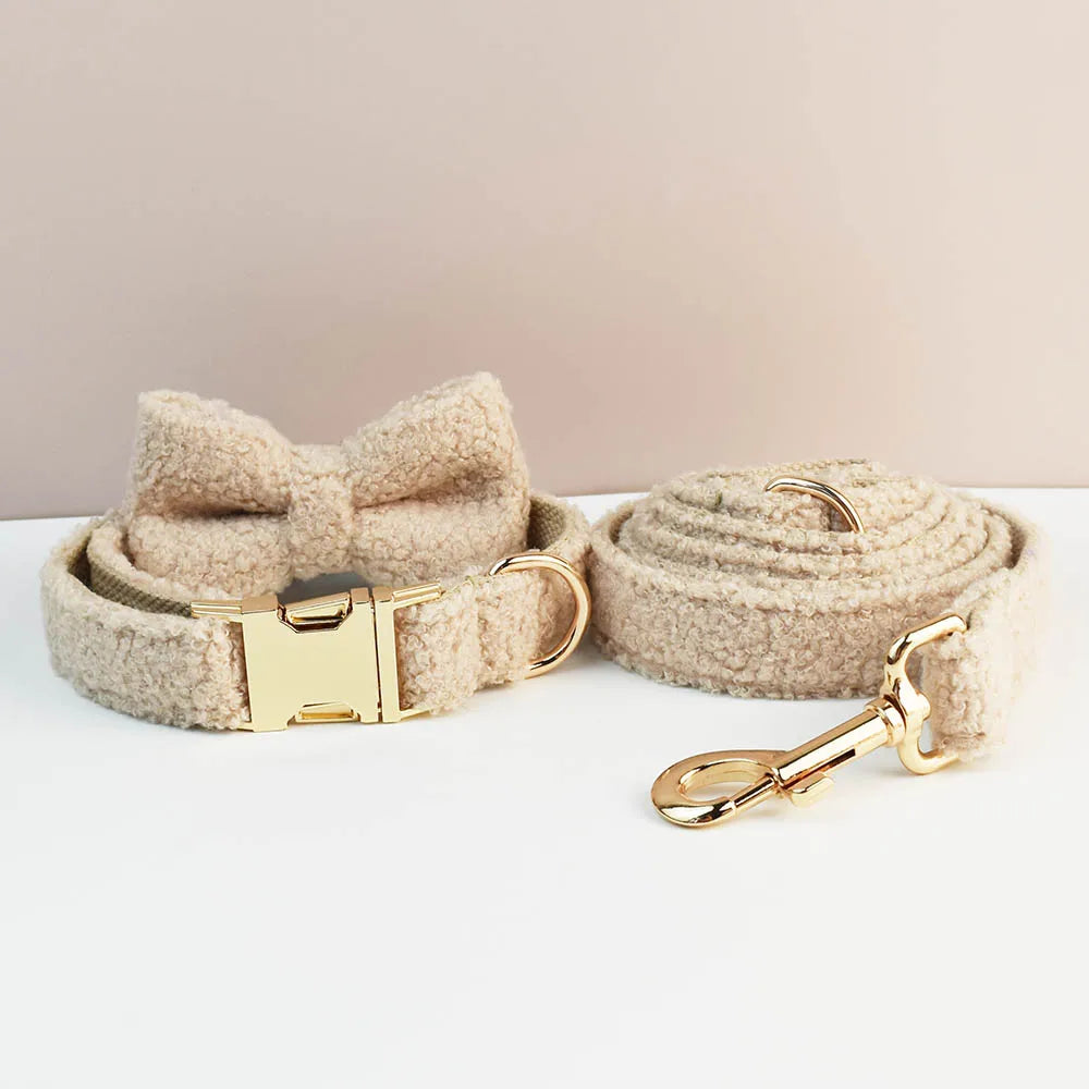 Teddy Velvet Dog Collar And Leash Set For Dogs Custom Engraved Nameplate Pet Supplies Dog Leash Teddy06